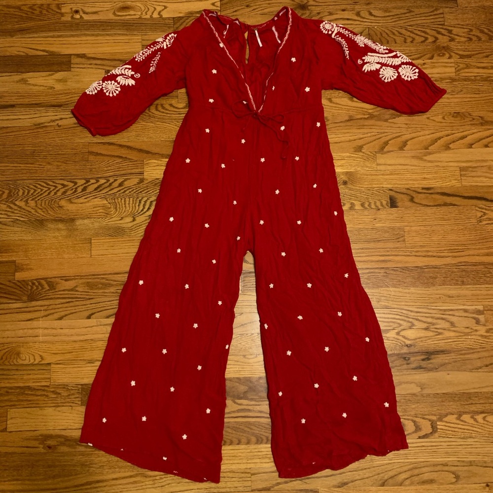 Free People Red and White Jumpsuit